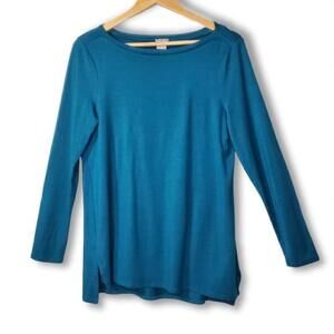 Chico's Solid Knit Tunic Top Long Sleeve Blouse Blue Size 0 / Small
